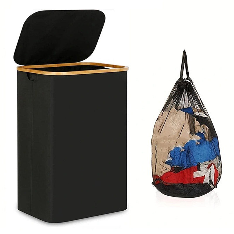 Bamboo + Oxford Cloth Collapsible Clothing Storage Laundry Basket with Lid Bamboo + Oxford Cloth Collapsible Clothing Storage Laundry Basket with Lid